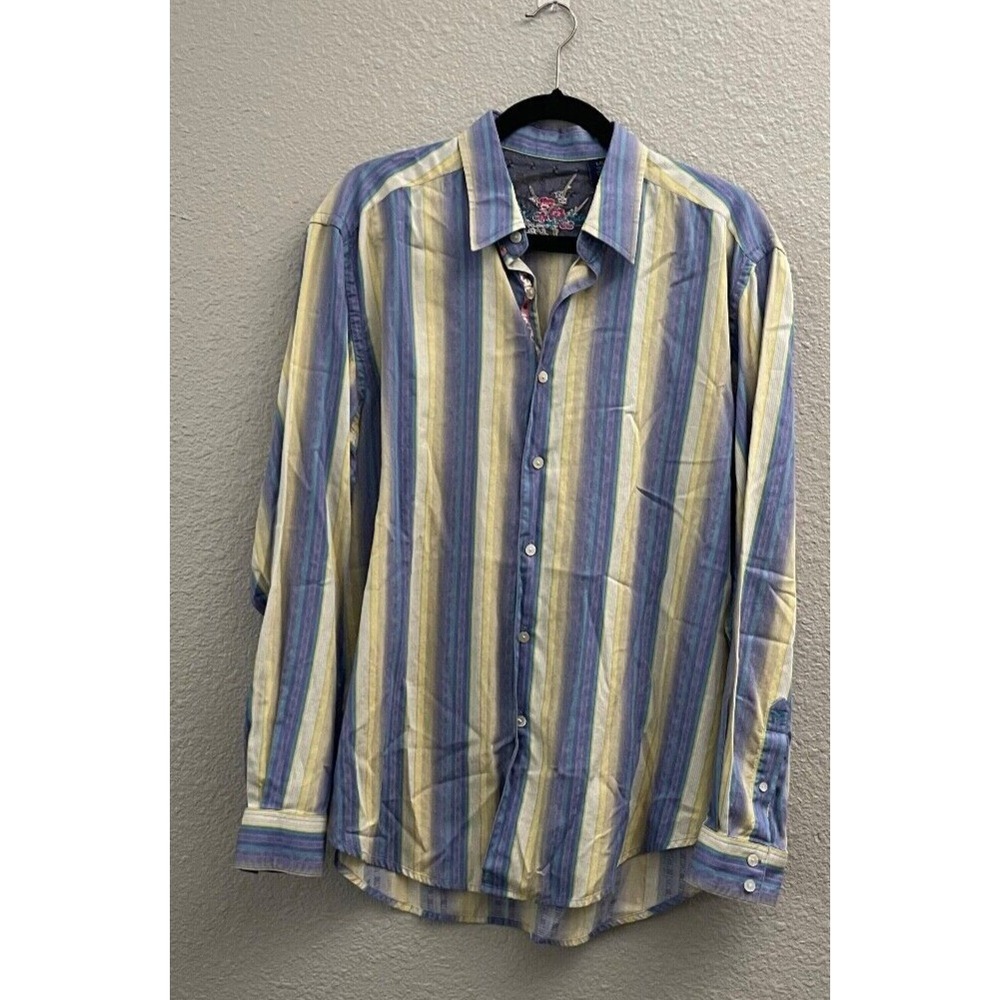 Robert Graham‎ Shirt Mens Large Colorful Striped Silk Blend Flip Cuff Art Modern